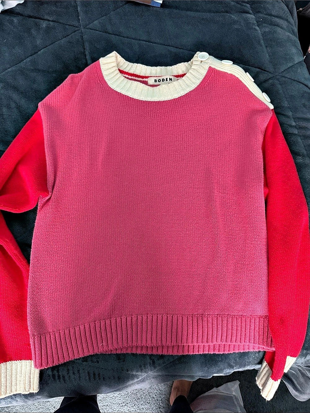 Boden Meg Raglan Sleeve Sweater Pink & Cream Crew Neck Sweater size XS